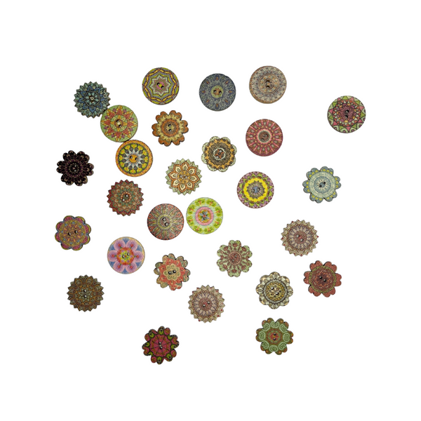 Mixed Pattern Flower Wood Buttons – Billy and Baa
